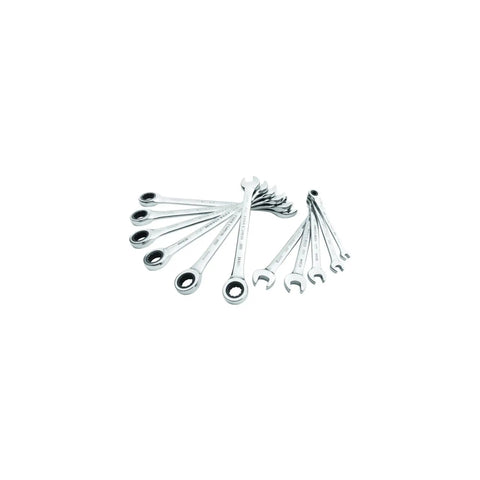 Ratcheting Wrench Set Metric 11 Piece 72 Tooth Box End Quick Engagement 15 Degree Offset Chrome Finish Corrosion Resistant