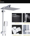 Built Tough Modern Bathroom Rainfall Shower Kit And Tub Faucet Set With Solid Lead Free Brass Chrome Waterfall Mixer showing rainfall showerhead and hand-held bracket.