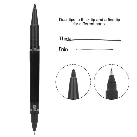 Hella Smooth Dual Tip Marking Kit Bold And Ultra Fine Felt Scribes For Piercing Positioning Aesthetic Procedures And Surgical Stenciling Top Shelf Removable Studio Grade Tools 10 Piece Set Black with dual tips shown.