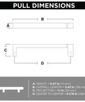 Dimensions diagram for Copper Asymmetric Notched Cabinet Pull For Cabinets And Furniture, 5-1/16 Inch Center To Center Drawer Handle