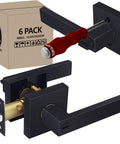 Privacy Matte Black Square Door Handles Set 6 Pack No Keys Needed Heavy Duty Interior Door Levers with Thumb Turn Lock.