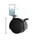 4PCS/Lot Black Caster Wheels with Brake for Office Chairs Bed carts Trolley Furniture Casters Wheels shown from the side with bracket.