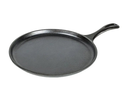 Round Cast Iron Griddle With Red Silicone Handle Holder, Heavy Duty Flat Cooking Pan For Go To Breakfast Staples And Everyday Cooking, 10.5 Inch.