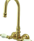 Vintage Clawfoot Tub Filler With Wall Mount, Polished Brass, 8 Inch Adjustable Center