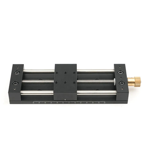 Built Tough Aluminum Manual Sliding Table Actuator Delivering Dead Nuts Precision Smooth Linear Motion With Rock Solid Stability For Heavy Duty Industrial Projects, detailed view showing threaded mechanism.