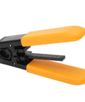 Fiber Optic Cable Stripper Pro Grade Compact Lightweight Cutting Tool For Outdoor Use Easy Carry Quick Outer Jacket Removal Without Damaging Core Great For Field Techs And DIY Pros One Unit close-up with orange PVC grips