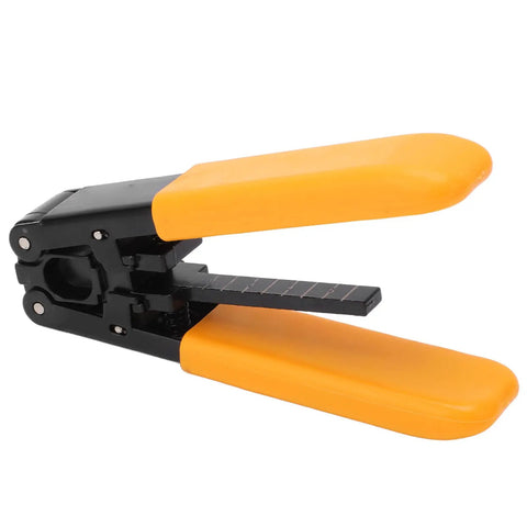 Fiber Optic Cable Stripper Pro Grade Compact Lightweight Cutting Tool For Outdoor Use Easy Carry Quick Outer Jacket Removal Without Damaging Core Great For Field Techs And DIY Pros One Unit close-up with orange PVC grips