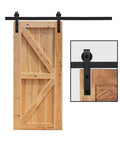 Heavy Duty Rock Solid Carbon Steel Barn Door Track System With Super Slick Matte Black Finish And No Fuss Mounting Hardware For Modern Single Door Spaces on wooden door.