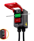 120V Knee Paddle Switch For Power Tools, 15 Amp, 5.5 Ft Cord, Hands Free Safety Cutoff For Table Saws, Router Tables, Drill Presses, Benchtop Saws, And Bandsaws Heavy Duty Easy Stop with red cover, green start and red stop buttons.
