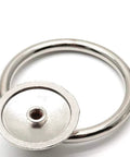 Close-up of silver tone ring knob with base, part of Six Piece Silver Tone Drawer Ring Pull Knob Set Includes Screws Two Inch Total Length