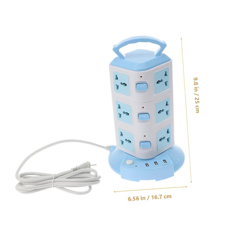 Heavy Duty USB Power Strip With Plenty Of Outlets And Superfast Ports Top Shelf Surge Protector, blue multi-outlet design.