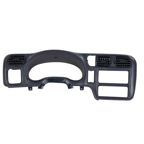 Front view of PIT66 dash bezel, dark gray plastic, single-DIN radio compatible, with left and right HVAC vents.