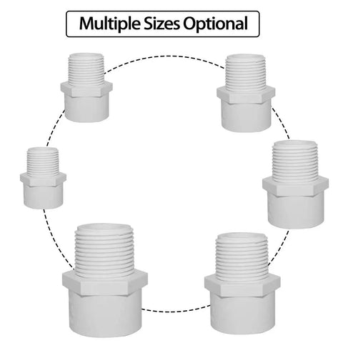 Multiple sizes of One And One Quarter Inch PVC Pipe Fitting Adapter Union Coupling Schedule Forty Slip Socket To NPT Female Thread