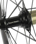 Close-up of hub and spokes for 50mm Carbon Clincher Wheelset For 700C Road Bikes, 23mm Rim Width, Deep Aero Profile, Basalt Braking Surface