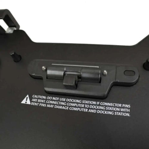 Close-up of Heavy Duty Laptop Docking Station Featuring Advanced Port Replication Dead Simple Setup And Secure Quick Release Lock.