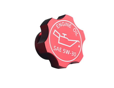 Red Aluminum Engine Oil Filler Cap Direct Replacement For GM Vehicles From 1992 Through 2018 No Sweat Easy Install Front View