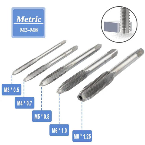Tap Wrench Tool Set With Adjustable T Handle And Metric Plug Taps M3 M4 M5 M6 M8 For Metal Aluminum Plastic Wood Mesee 6 Piece