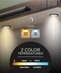 Under Cabinet LED Puck Lights With Dimmer Switch, Dimmable Setup, 12-Pack Black Round Under Counter Lighting for Kitchen Garage Office Desk, Warm White 3000K showing warm and cool white options with color temperature scale.