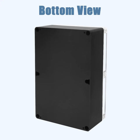 Bottom view of Rock Solid Ip65 Waterproof Project Box Abs Plastic Electronic Enclosure Tough As Nails Junction Case for wet weather.