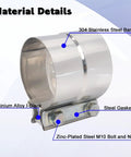 2 Inch Exhaust Clamp Lap Joint Band Clamp Stainless Steel For Clamping 2 Inch OD To 2 Inch ID Pipes 2 Pack T304 Material Details.