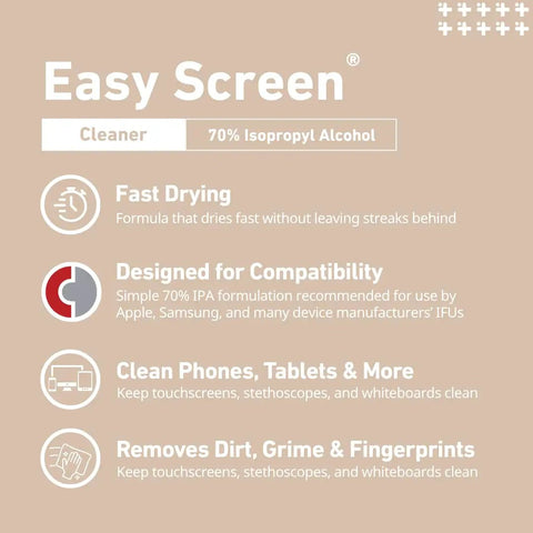 All Purpose Screen Cleaning Wipes For Laptops Monitors Phones Tablets And TVs Fast Dry No Residue Anti Fog Anti Streak Seventy Percent IPA Formula Seventy Wipes Per Canister Large Nine By Six Inch Wipes Made In The United States product features