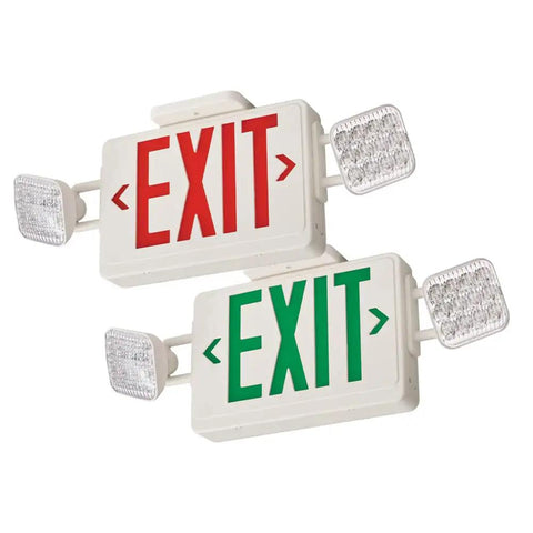 2 In 1 LED Exit Sign And Emergency Light Combo For Busy Biz Spaces Switchable Red And Green Signage With 2 Square Head LED Lamps