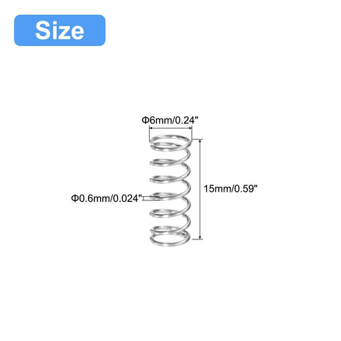 uxcell compression spring, 304 stainless steel, 6 mm OD, 0.6 mm wire, 15 mm free length.