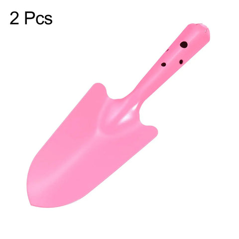 Two Pack Mini Colorful Metal Garden Shovels Set 11 Inch Hand Trowels For Planting Transplanting Soil Digging Weeding In Small Pots Durable Iron Tools With Bright Pink Finish