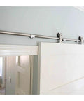 Stainless Steel Sliding Barn Door Hardware Kit 10 Foot Track For Double Doors Includes Two 1525mm Rails installed view