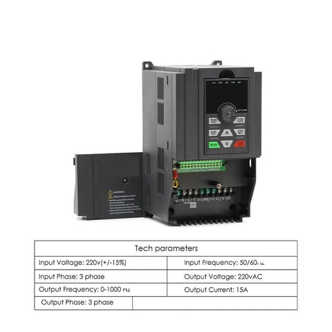 Beefy 3.7KW 3 Phase VFD With Vector Control Inverter, Flexible 220V 380V Input, Reliable Industrial Motor Speed Control And Low Voltage Application Compatibility, Smooth Start And Precise Torque front view with control panel and terminals