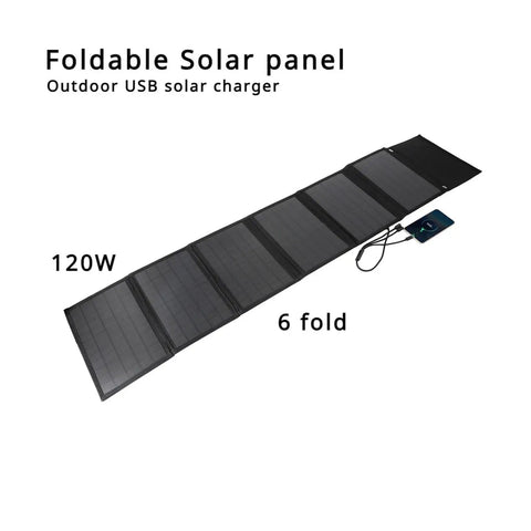Tailgate Ready 120W Foldable Solar Panel Bag With USB And DC Ports For Camping Trails RV Adventures And Emergency Backups displayed flat