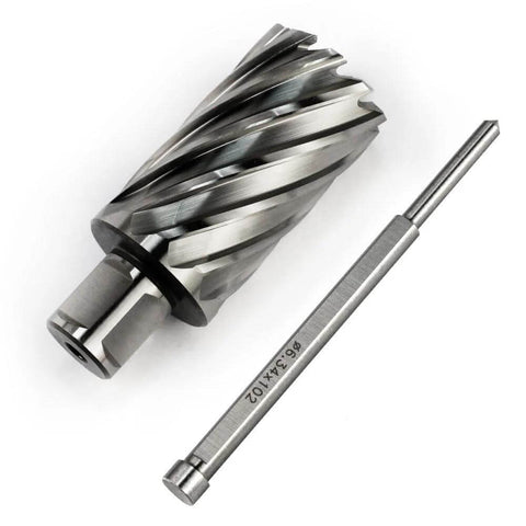 Oscarbide annular cutter, angled view; 3/4 in Weldon shank, 1-3/8 in diameter, 2 in depth; 1 piece