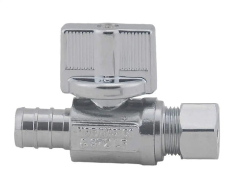 Twenty Pack 1/4 Turn Straight Shut Off Valve 3/8 Inch Compression X 1/2 Inch PEX Chrome Plated Lead Free Brass For Faucet Or Toilet Install No Soldering Needed Crimp Or Slip Seal