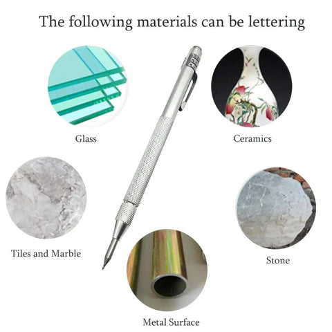 Top Shelf Tungsten Carbide Scriber Set With Embedded Magnet And Twelve Spare Tips for etching on glass, ceramics, metal, stone, tiles.