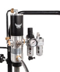 Close-up of 50 to 1 Ratio Air Operated Grease Pump Kit for 5 Gallon Bucket With Trolley Mounted Setup showing pump and controls.