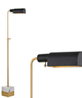 56.5 Inch Adjustable Brass Gold And Carrara Marble Library LED Floor Lamp With Sleek Black Metal Shade For Living Room