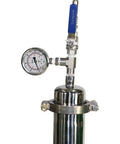 Close-up of Straight Up Heavy Duty 10LB Closed Loop Extractor System pressure gauge and valve, stainless steel construction.