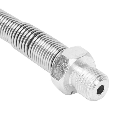 Close-up of 50 Cm Aramid Wire and Stainless Steel Spring Dive Oxygen Tank Pump Extension Hose connector for high pressure use.