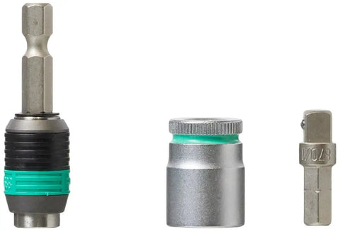 Components of Automotive 1 Bit Socket And Ratchet Set With Quick Change Drive Compact Tool Kit shown