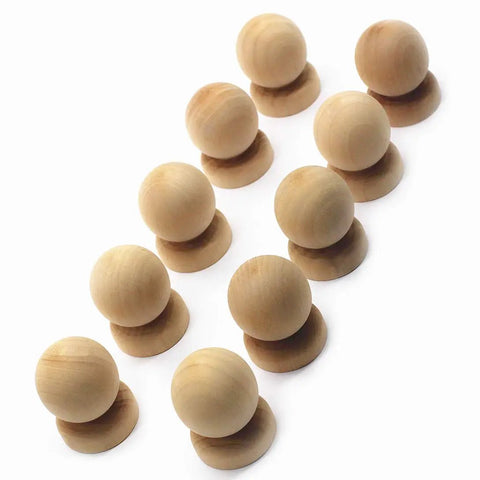 10 Pack Unfinished Wood Ball Knobs With Base For Drawers And Cabinets, DIY Ready To Stain Or Paint on white background