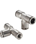Push To Connect 1/4 Inch Tube 3 Way Tee Pneumatic Fittings Nickel Plated Copper Quick Connector For Air Bags Brakes And Air Compressors