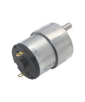 Heavy Duty DC Gear Reduction Motor Packing Serious High Torque And A Precision Gearbox For Smooth Quiet Operation Inside Smart Toilets Range Hoods And Car Mods At 45RPM 12V side view showing electrical connections and metal casing.