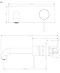 Technical drawing of Copper Single Handle Bathroom Vanity Faucet Wall Mounted Brass Basin Mixer Tap Hot And Cold Spout Brushed Nickel