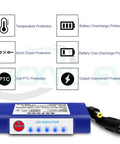 Drop Dead Reliable 12V Rechargeable Lithium Polymer Battery Pack With Integrated Bms Safety Circuit and Heavy Duty Dc Adapter showing protection features.