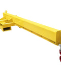 Heavy Duty Forklift Jib Boom Attachment Delivering 4400 Lb Lifting Power With Telescopic Crane Hoist And 12 Foot Reach, yellow steel construction.