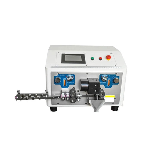 Heavy Duty Automatic Cable Winding Reel With Computer Controlled Cutting And Stripping For Coated Wires Industrial Grade High Precision machine front view with user interface.