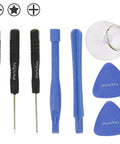 No Sweat Smartphone Fix Kit 8 In 1 Pro Cellphone Repair Tools With Heavy Duty Suction Cup including precision drivers and pry tools.
