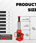Front view of red steel 12-ton hydraulic bottle jack with handle.