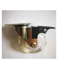 Side view of Four Pack 3 Inch PU Transparent Crystal Wheel Casters With Brakes for cabinets and furniture, showcasing brake mechanism.
