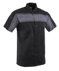 Mens Grey Black Mechanic Work Shirt With Reflective Strip Heavy Duty Button Up For Tough Jobs Breathable Cotton Polyester Blend Built To Last All Day Comfort And Durability Size Large